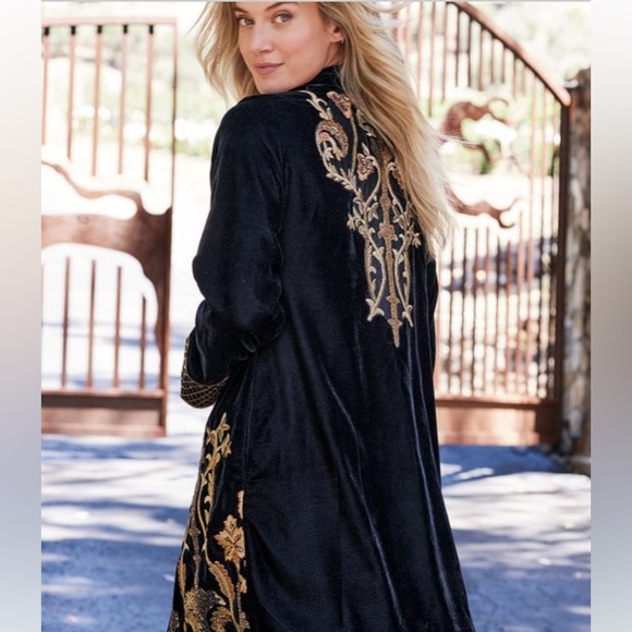 Soft Surroundings Antoinette Velvet black long embroidered beaded jacket Large - Picture 6 of 16